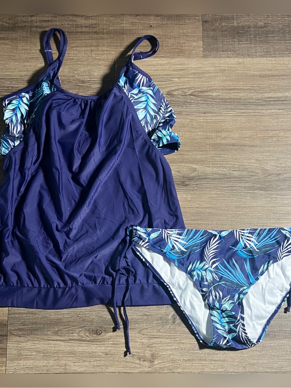 Navy Blue Tropical Print Tankini Set